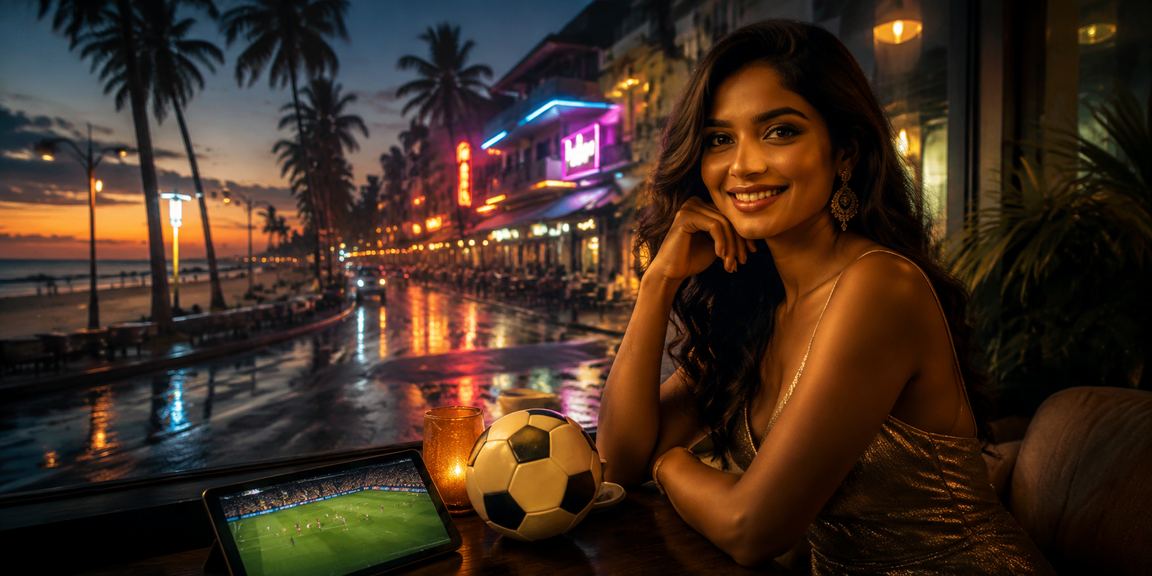 Football betting interface on a mobile device at Goa beach